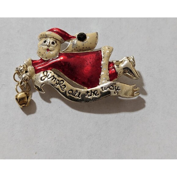 Vintage signed AAi flying Santa with bell pin brooch 2" holiday Christmas - Picture 1 of 4